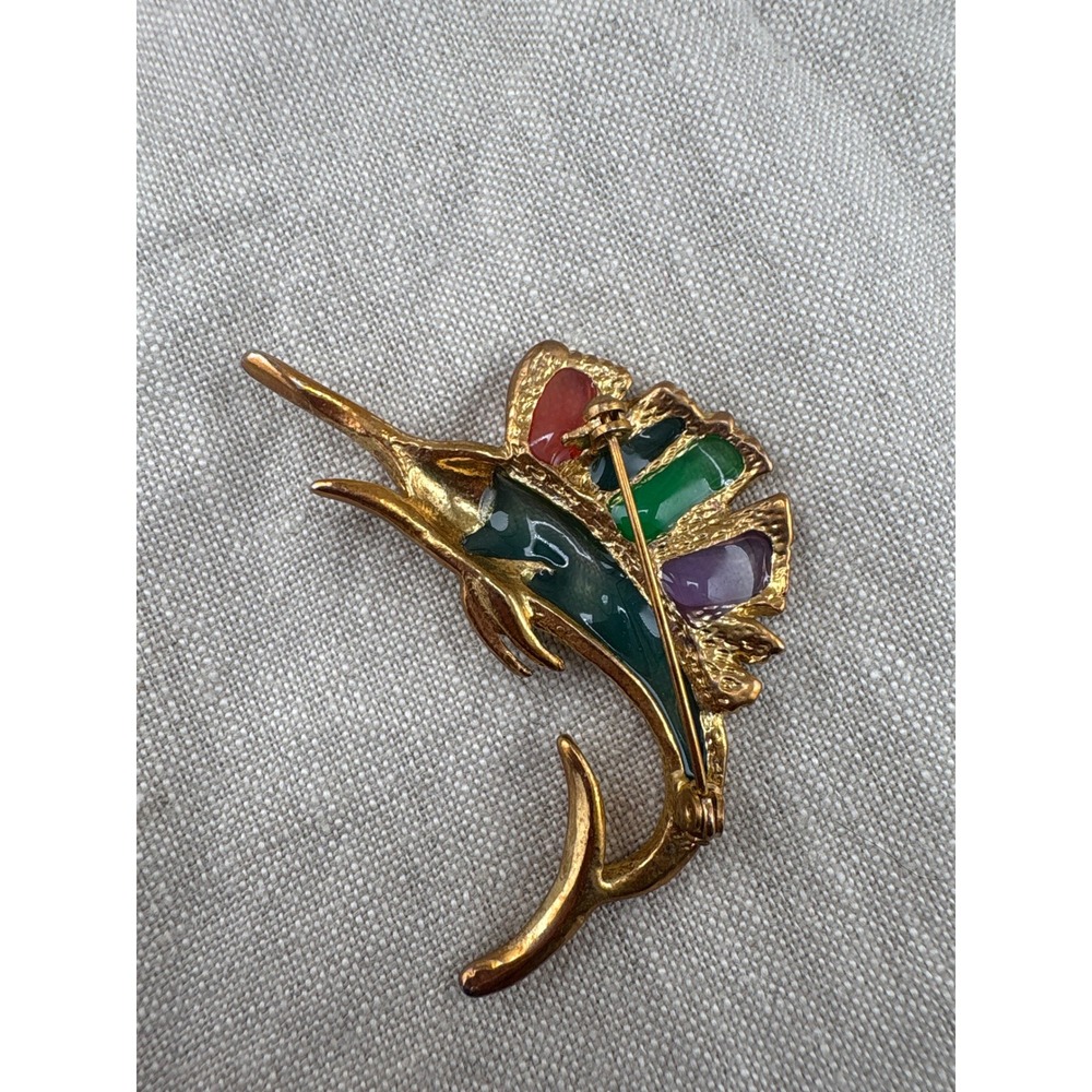 Vintage 60's/70"s Gold Tone Celluloid Lucite Swordfish Brooch Pin Sailfish FIsh